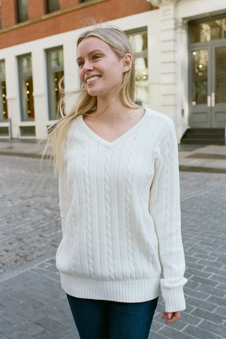 Brandy Melville Everyday | Ida Cotton Cable Knit V-Neck Sweater