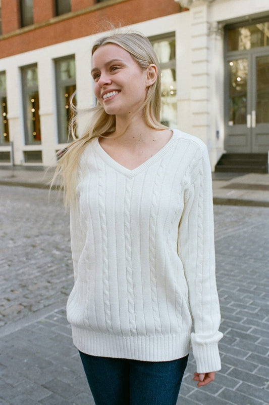 Brandy Melville Everyday | Ida Cotton Cable Knit V-Neck Sweater