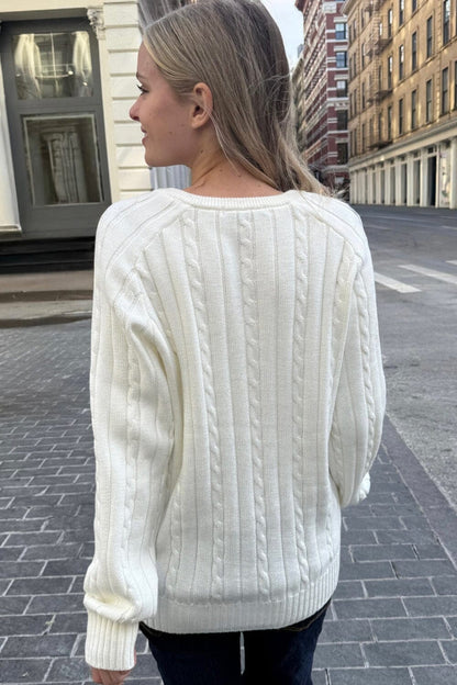 Brandy Melville Everyday | Ida Cotton Cable Knit V-Neck Sweater