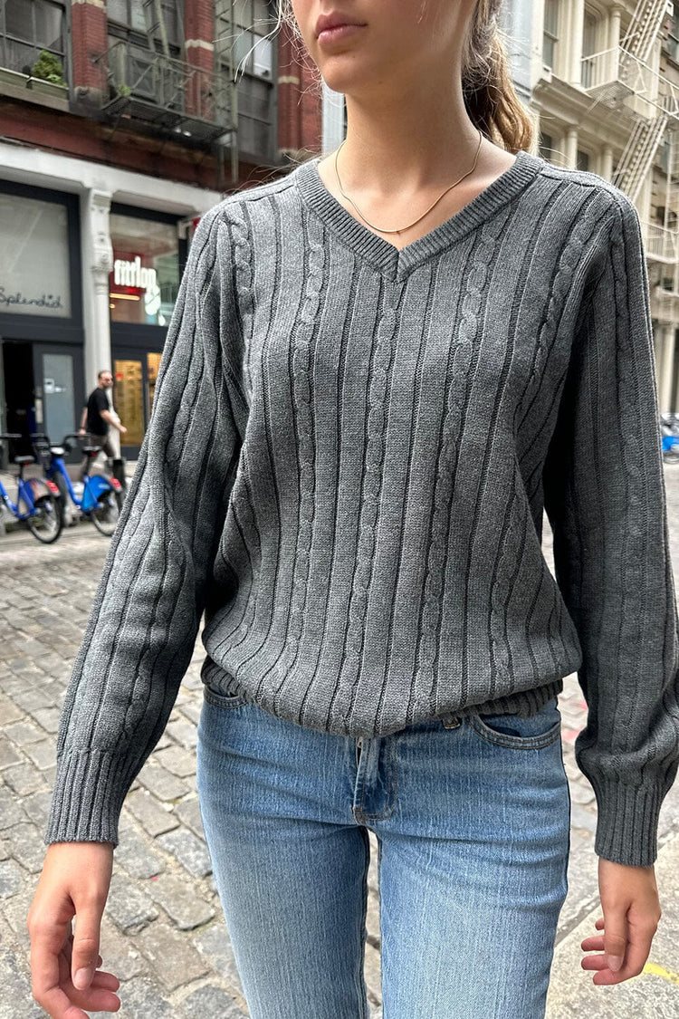 Brandy Melville Everyday | Ida Cotton Cable Knit V-Neck Sweater