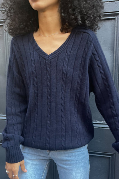 Brandy Melville Everyday | Ida Cotton Cable Knit V-Neck Sweater