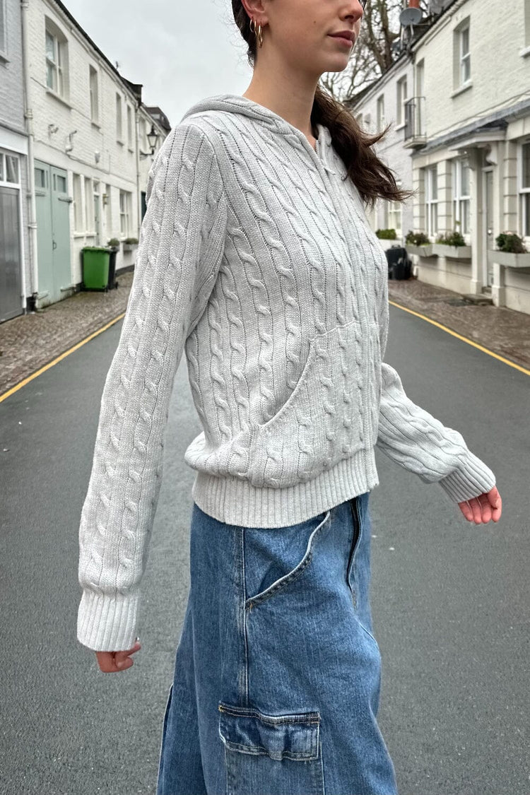 Brandy Melville Classic | Ayla Cable Knit Zip-Up Sweater