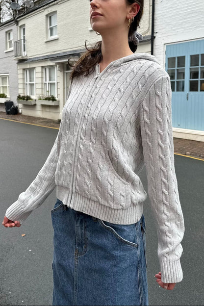 Brandy Melville Classic | Ayla Cable Knit Zip-Up Sweater